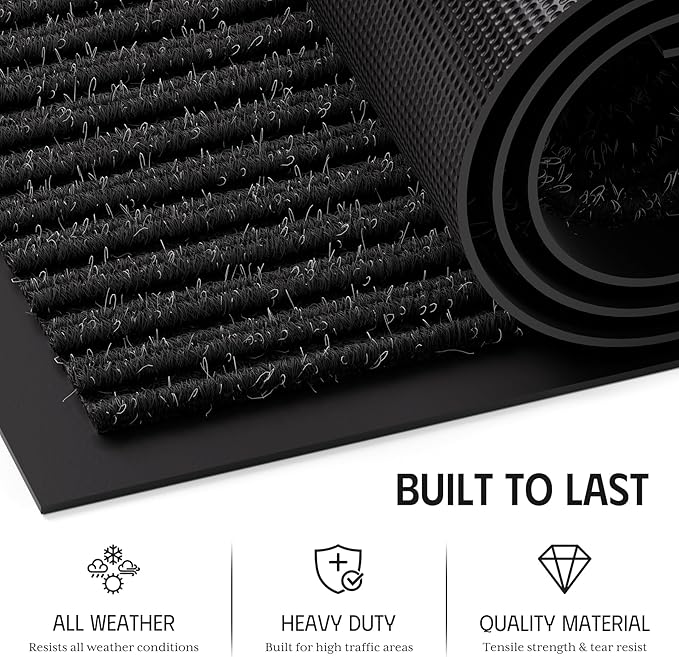 Front Door Mat 3' x 10', Heavy Duty Large Commercial Floor Mats, Non-Slip Low Profile Door Mat Outside Entrance, Absorbent & Resist Dirt, Easy Clean Welcome Entry Mat Indoor Outdoor Rug, Black