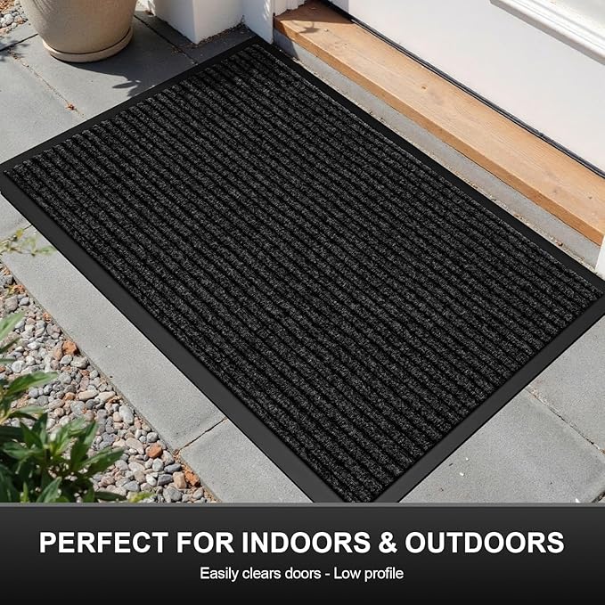 Non-Slip Waterproof Rubber Door Mat, 2'7" x 4' Commercial Floor Mat for High Traffic Areas, Easy Clean Low Profile, for Entrance, Indoor/Outdoor, Office, Patio, Garage