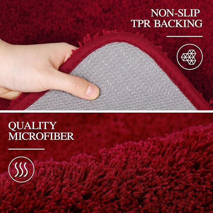Walensee Bath Rug - Non Slip, Soft Microfiber Shaggy Bath Mat (20 x 32, Red), Machine Washable, Thick Plush Shower Mat