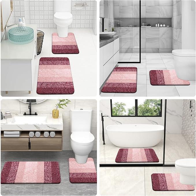 OLANLY Bathroom Rug Set 2 Piece, Soft Absorbent Microfiber Bath Rug Set, Non-Slip, Machine Wash Dry, Plush Shaggy Bath Mats for Bathroom (30"x20"+24"x16", Red)