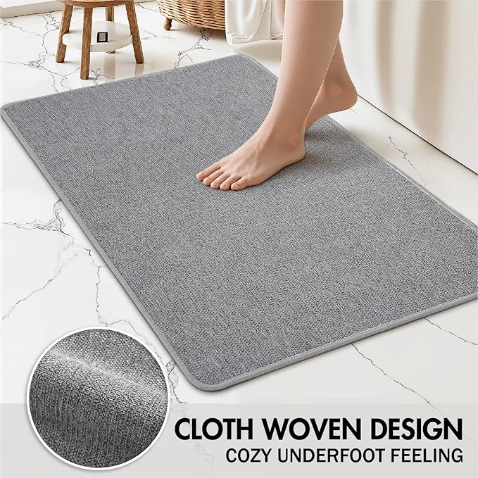 MIULEE Set of 2 Ultra Thin Bathroom Rugs, Rubber Bath Mats for Bathroom Non Slip, Quick Dry Absorbent Bath Rug Machine Washable, Fit Under Door, Shower, Sink, Home Decor, Grey, 17"x27"+20"x32"