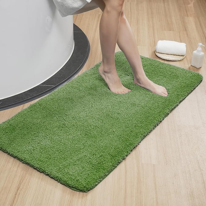 Luxury Quick Dry Non-Slip Bathroom Rugs【24'' x 47'' Meadow Green】 Highly Absorbent Washable and Ultra Soft, Extra Thick Fluffy Bath Mats for Shower/Kitchen/Bathtub Floor