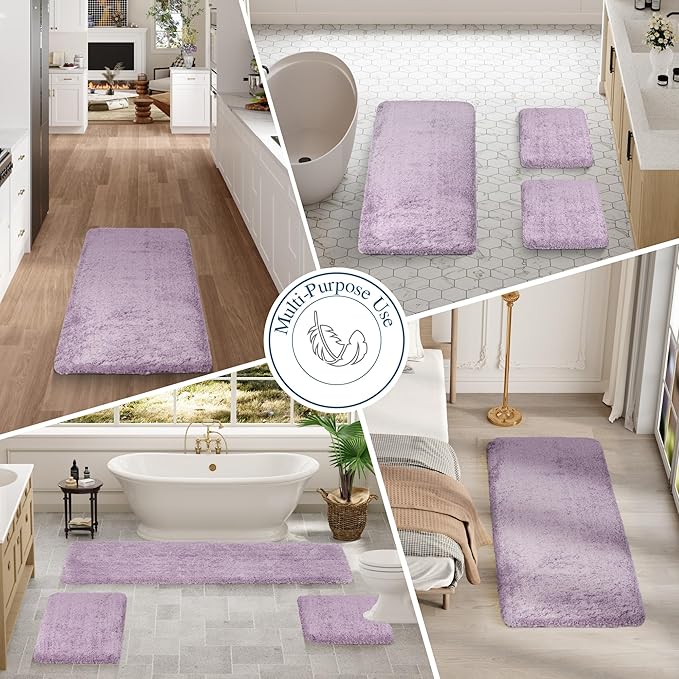 Walensee Bath Mat, Machine Washable Bath Rug, 20 x 32 Inch, Lavender, Non-Slip, High Pile, Shaggy, Bathroom Mat