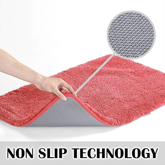Suchtale Large Shaggy Bath Mat - Extra Soft & Absorbent Microfiber Bath Mat for Bathroom - Non Slip, Machine Washable - Rubber Back (24 x 40 Living Coral)