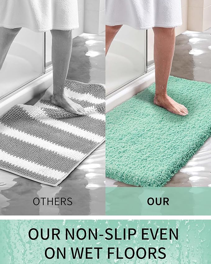 Toilet Rugs U-Shaped Mat 24x22, Contour Bathroom Mat - Ultra Soft & Absorbent Microfiber, Quick-Dry, Machine Washable with High Density Foam Latex Non Slip Backing, Spa Blue