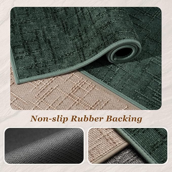 AMOAMI Bath Mat Non Slip Super Absorbent Quick Dry Bath Mats for Bathroom Floor Rubber Backing Washable Bathroom Rugs Modern Woven Jacquard Mat, Beside Tub Bath Rugs, 20" x 32", Green