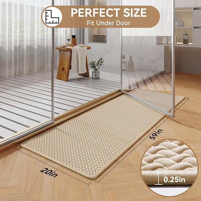 Bathroom Runner Non Slip, Extra Soft Absorbent Quick Dry Bath Mats, Foam Weave Texture Thin Bath Rugs Washable with Rubber Backing, 24" x 70“