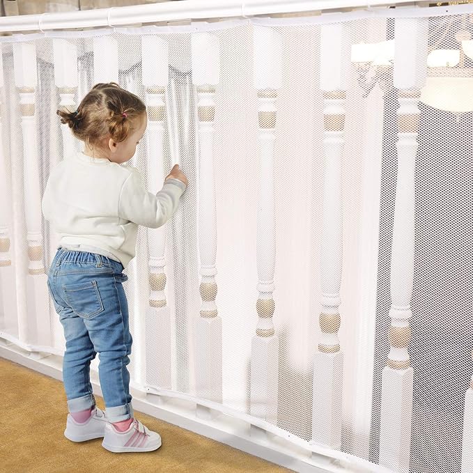 Banister Guard Safety Net for Baby, 10ft x 3ft Stair Railing Mesh Barrier for Kids, Cats, Dogs, Child Safety Rail Guard, White