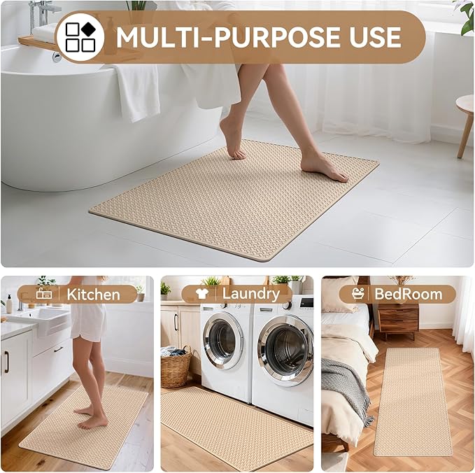 Bathroom Rugs Non Slip, Extra Soft Absorbent Quick Dry Bath Mats, Foam Weave Texture Thin Bath Rugs Washable with Rubber Backing, 24" x 48“