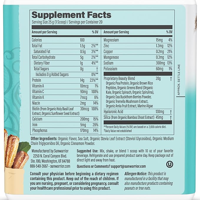 Vegan Collagen Protein Powder for Women Silica Plant Based Collagen Powder Churro Flavor with Vegan Hair Skin and Nails Vitamins Non-GMO No Added Sugar Soy Dairy & Gluten Free (Churro, 20 Servings)