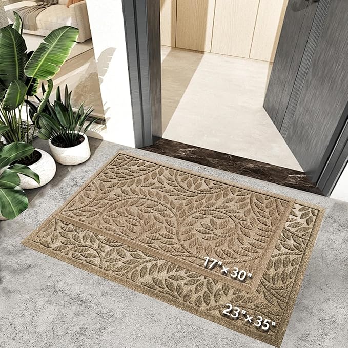 Bulijojo Front Door Mat Entrance,Durable Heavy Duty Welcome Mat,Thick Absorbent Natural Rubber Non Slip Mat,Sturdy Entryway Beige 17"x30"