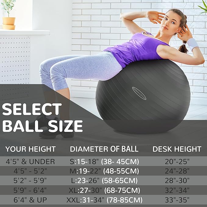 Fitvids Anti-Burst and Slip Resistant Exercise Yoga Fitness Birthing Ball with Quick Pump, 2,000-Pound Capacity, Multiple Colors and Sizes
