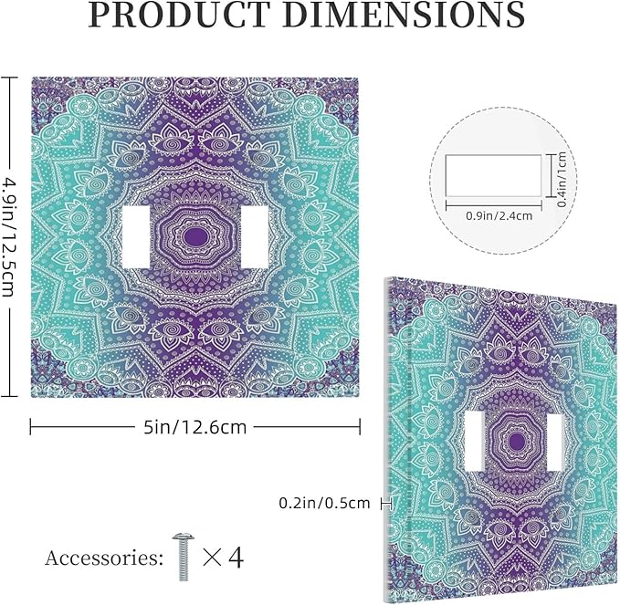 Light Switch Cover Ombre Modern Mandala Floral Geometric 2 Gang Wall Plate Double Light Switch Plate Toggle Decorative Outlet Covers Electrical Switchplate for Bathroom Bedroom Decor