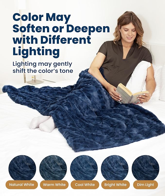 Everlasting Comfort Soft & Comfortable Navy Blue Faux Fur Throw Blanket for Couch - (50"x65") Minky & Fluffy Fall Blankets & Throws, Plush Fuzzy for Bed, Sofa & Living Room - Cozy Home Decor