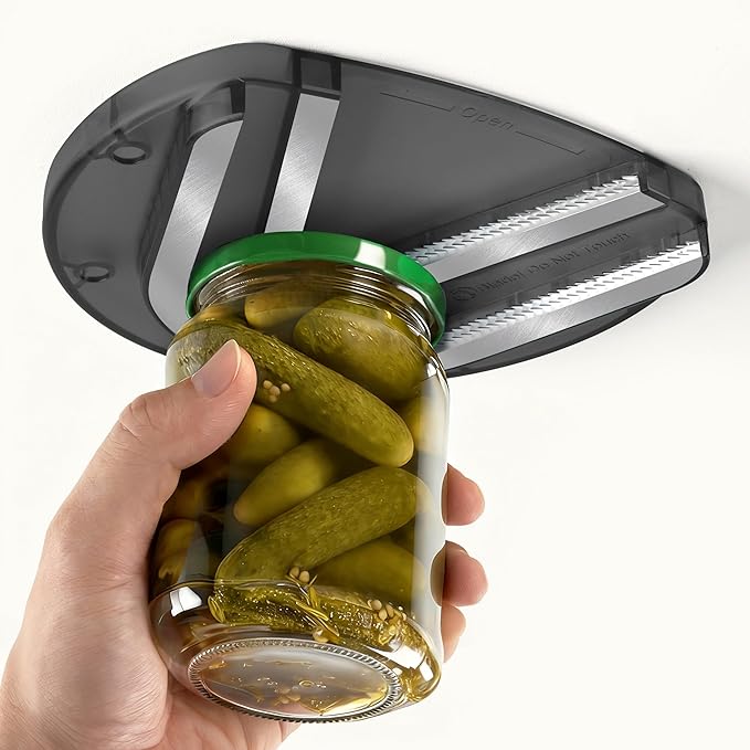 Mount-on Cabinet Jar Opener for Weak Hands,Seniors with Arthritis,Double U Shaped Grooves Grip Bottle Opener for Any Size Lid,304 Stainless Steel One-Handed Can Opener Tool for Home Assistance,Black