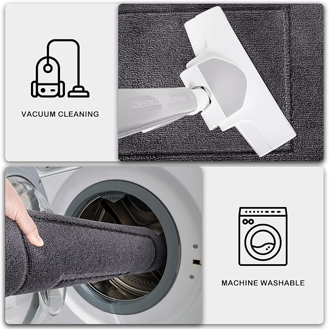 PURRUGS Machine Washable Kitchen Rug 32" x 47", Non-Slip/Skid Kitchen Runner Rugs & Floor Mats, Super Absorbent Soft Standing Mats for Kitchen, Sink & Laundry, Grey