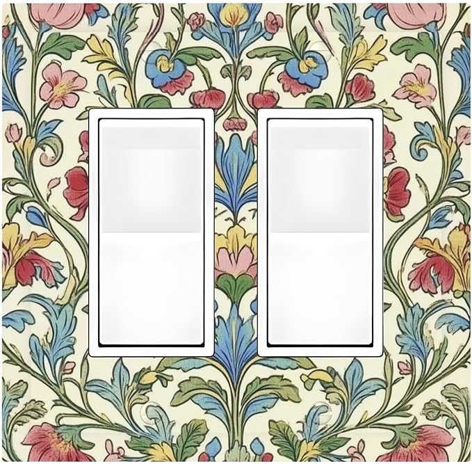 Decorative Outlet Covers Boho Red Floral Morris Plant Leaves 2 Gang Double Gfci Rocker Electrical Wall Panels Light Switch Cover Plate For Farmhouse Cabin Decor