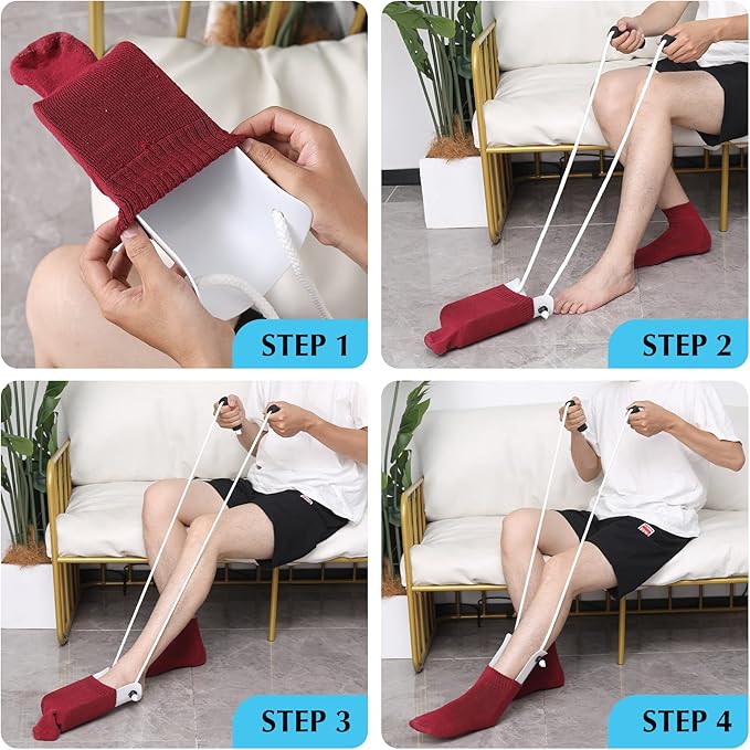 Sock Aid - Wide 3.93" Sock Aid with Foam Handles, Sock Aide Device for Seniors, Sock Helper Easy On Easy Off, White