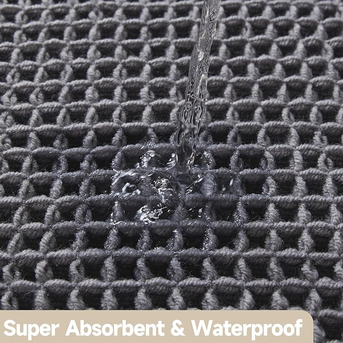 Waffle Bath Mat, Boho Bathroom Rugs Non Slip Washable Super Absorbent Quick Dry Bath Mat Farmhouse Bathroom Decor, 36"x24" Grey
