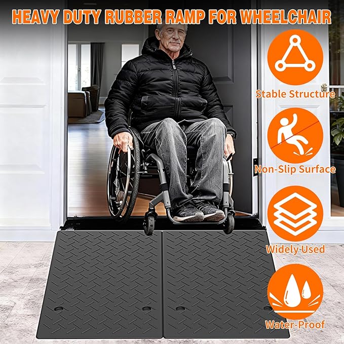 5.9" Rise Rubber Threshold ramp for Doorway/Cars, Step/Stair Rubber ramp with with Non-Slip Surface for wheelchairs/Curb/shed, 2200Pounds Load Capacity.