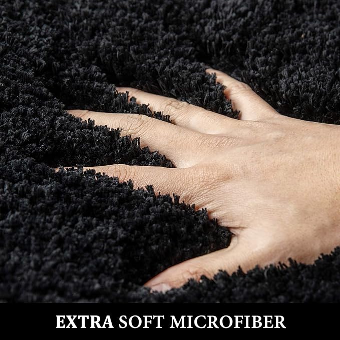 MIULEE Black Bathroom Rug Shaggy Soft Bath Rug Mats for Bathroom Non Slip Thick Absorbent Plush Washable Mat Carpet Living Room Bedroom Floor, 24x44 inches