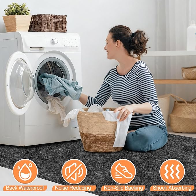 ToLanbbt Under Washing Machine Mat - 62 x 36 Inch Water Resistant Felt Floor Protector with PE Backing for Washer, Dryer, Fridge, Freezer Home Appliance, Non-Slip Refrigerator Floor Mat, Dark Grey
