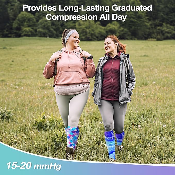 LEVSOX Plus Size Compression Socks for Women Men Wide Calf Extra Large 15-20 mmHg Knee High Sock for Nurses Pregnant Travel