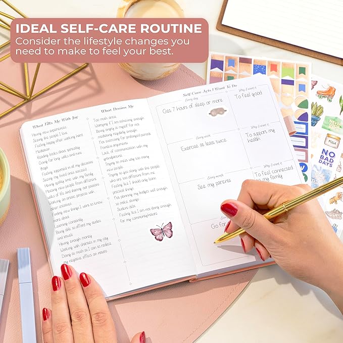 GoGirl Self-care Journal – Daily Mental Health Notebook with Mood & Wellness Trackers – Personal Development, Meditation & Reflection Journal for Women – Hardcover, Lasts 3 Months (Rose Gold)