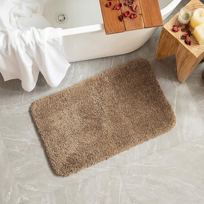 MIULEE Non Slip Bathroom Rugs Bath Mats Absorbent Thick Soft Microfiber Bathroom Mat Machine Washable Bath Rug Plush Carpet for Tub Shower (Light Brown, 20x30 Inches)