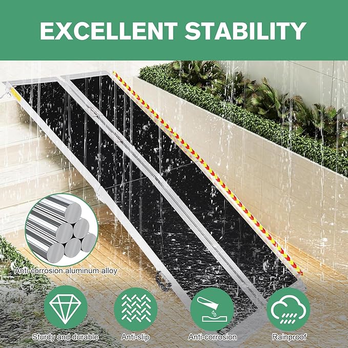 Generic Portable Wheelchair Ramp Aluminum Folding Door Threshold Wheelchair Ramp Threshold Ramp for Home Steps Stairs Entry Threshold Doorways