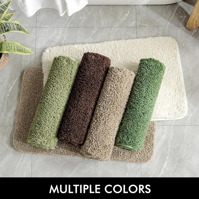 MIULEE Extra Thick Non Slip Bathroom Rug Shaggy Soft Bath Mat Plush Microfiber Absorbent Water for Shower Tub Machine Washable (Brown, 16x24 Inches)