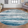 KOZYFLY Modern Abstract Round Area Rug 5Ft, Washable Kitchen Rug Non-Slip Soft Bathroom Circle Rug, Blue Striped Entryway Rugs Print Faux Wool Doormat for Bedside Entrance Bedroom Sink