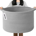 Large Storage Basket with Handle,23.6" x 23.6" x 15.7" Blanket Basket Storage Bins for Organizing,65L Cotton Rope Woven Baskets for Living Room, Nursery,Bedroom,Light Gry