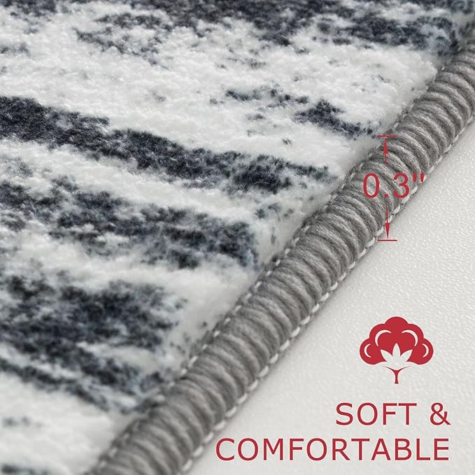 KOZYFLY Washable Area Rug 5x7 Modern Ombre Living Room Thin Rug Non-Slip Soft Striped Area Rug for Bedroom, Black Navy Blue Grey Abstract Carpet for Laundry Kid Room