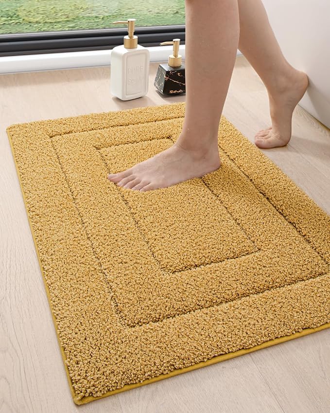 DEXI Bathroom Rug 32x20, Non Slip Washable Bath Mat for Shower Floor, Absorbent Soft Bathmat with Rubber Backing, Quick Dry Microfiber Carpet, Yellow