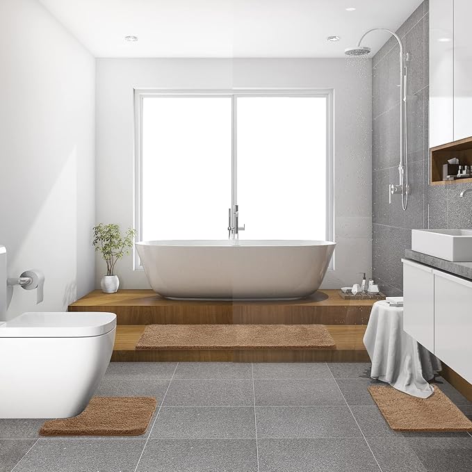 MIULEE Light Brown Absorbent Bath Rugs, Soft Large Bathroom Mats Non-Slip and Quick-Drying for Bathroom Floor Bathtub Showers, Machine Washable Carpet (24 x 36 Inches)