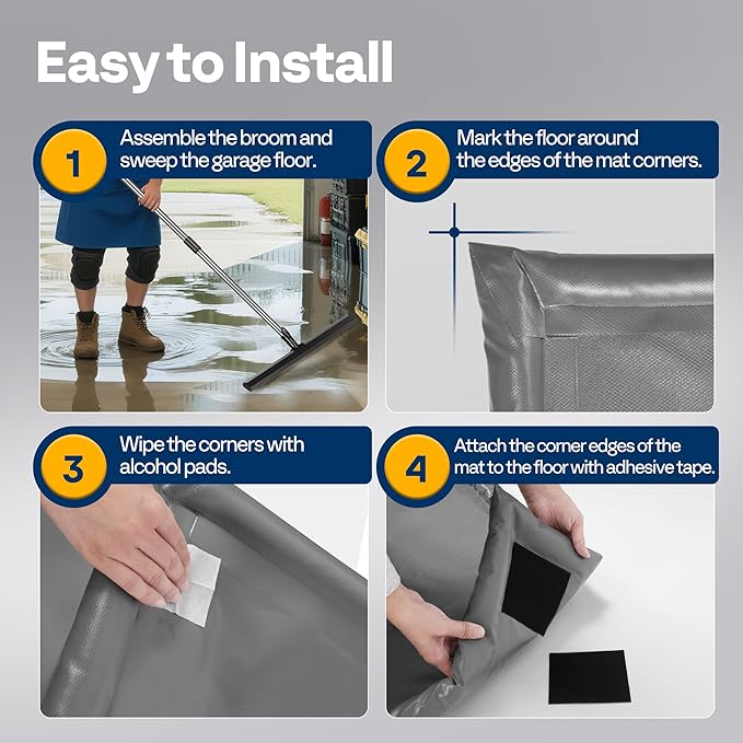 VIVOHOME Containment Mat (8'6" x 20') with Stay Put Corner, PVC Garage Floor Mats, Heavy Duty Garage Parking Mat with a Squeegee, Gray