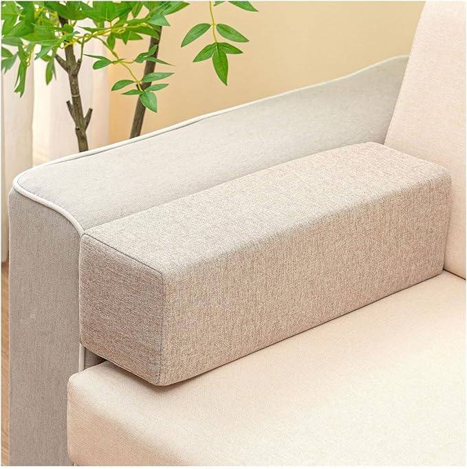 Couch Arm Rest Pillow, High Density Foam Armrest Cushion Removable Pillowcase Washable Elbow Support, Thicken High Density Foam Pad for Recliner Sofa, Bed, Armchair(Light brown,31.5X5.9X5.9in)