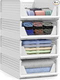 Sorbus 4 Pack Folding Closet Shelf Organizer for Clothes, Versatile Stackable Storage Baskets for Closet, Bathroom, Kitchen and Garage with Easy Access Open Front Design, Plastic Organizer Shelves