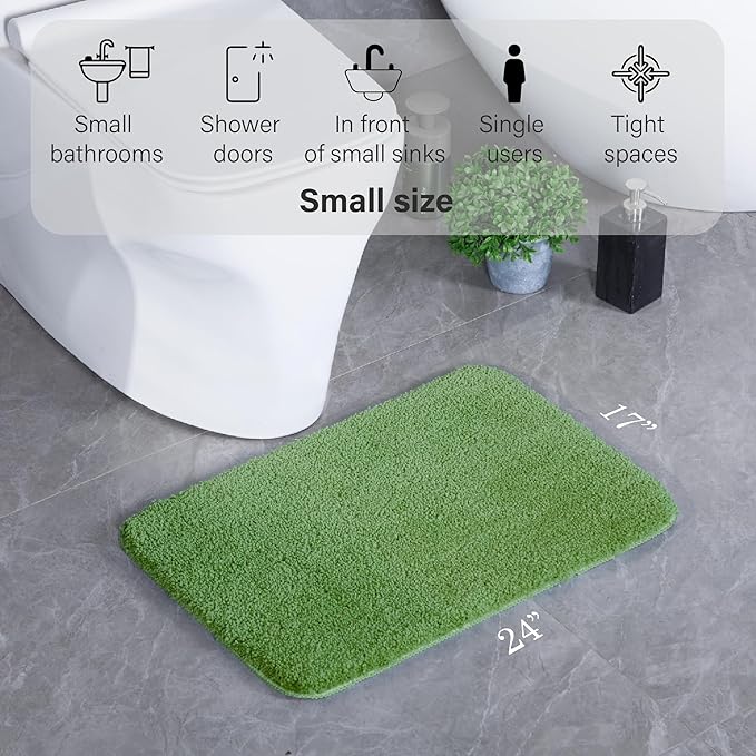 Luxury Quick Dry Non-Slip Bathroom Rugs【17'' x 24'' Meadow Green】 Highly Absorbent Washable and Ultra Soft, Extra Thick Fluffy Bath Mats for Shower/Kitchen/Bathtub Floor