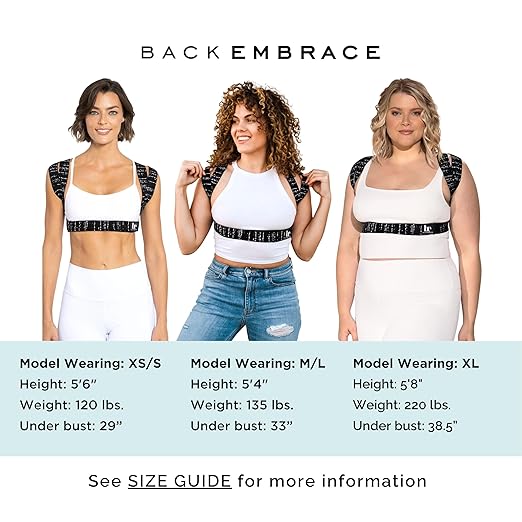 BackEmbrace Posture Corrector for Women and Men - Made in USA - Slim and Adjustable Shoulder Brace - Back Brace for Back Pain Relief - Black Drizzle XS/S