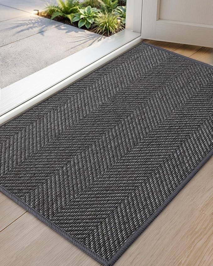Color&Geometry Ultra Thin Indoor Door Mat 24"x36", Machine Washable Front Door Mat Non Slip, Low Profile Entrance Mat Indoor, Absorbent Carpet for Inside, Entry, Entryway, Dark Grey (FOLD)