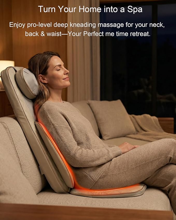 Shiatsu Neck and Back Massager for Chair: 4D Kneading, 3D Rolling, Adjustable Neck Height, Back Massager Relieves Fatigue Deep Tissue Massage - Gifts for Men & Women