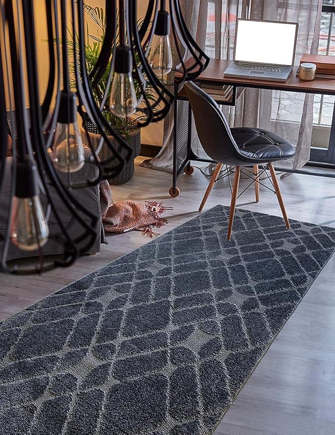 Custom Size Hallway Runner Rug Trellis Grey Color 31 inch Wide Select Your Length Non-Slip (Skid Resistance) Rubber Backing 16 feet x 31 inch (Color Options Available)