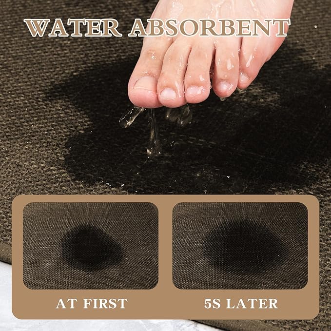 chakme Bathroom Rugs Mat 32x17, Ultra Thin Non Slip Bath Mat Quick Dry Absorbent Bath Mat for Bathroom Floor, (Brown, 32"x17")