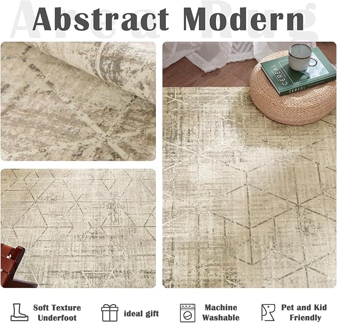 jinchan Moroccan 2x3 Rug for Entryway - Machine Washable Rug Modern Geometric Kitchen Soft Faux Wool Non-Slip Indoor Doormat Ultra-Thin Carpet for Entrance Bathroom Bedroom Living Room (2x3ft, Taupe)