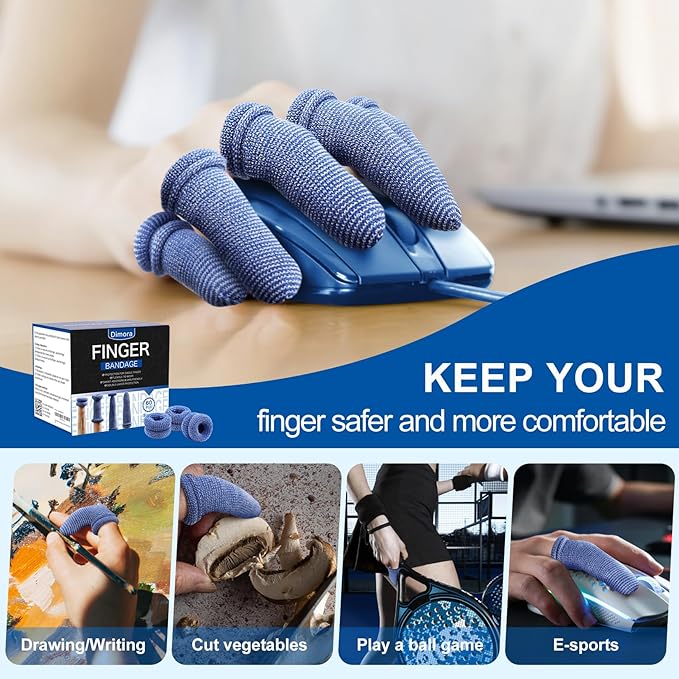 Dimora Finger Cots, Pack of 60 (Large Size) Finger Protectors, Breathable Bandages for Wound Care, Stretchy Sleeves for Gardening, Fitness and Cargo Handling, Blue