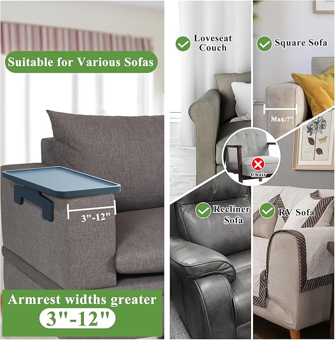 SINWANT Couch Arm Table Tray, Sofa Clip on Tray Tables,Couch Armrest Table Suitable for Home Drinks/Eating Trays for Living Room Recliner Chair on Armrest