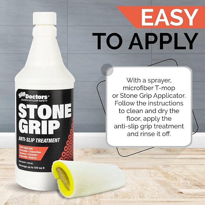 Stone Grip Industrial (Quart) Non-Slip Floor Treatment for Tile and Stone to Prevent Slippery Floors. Indoor/Outdoor, Residential/Commercial, Works in Minutes for Increased Traction