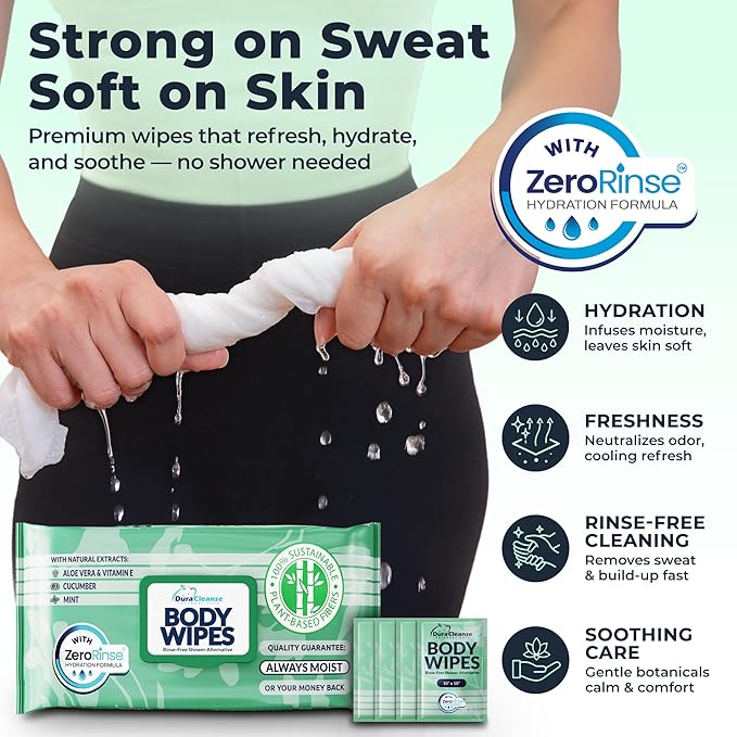 Body Wipes for Women - Sensitive Skin (Gentle Clean) - 1 Pack (54 Wipes), Extra Moist No-Rinse Bathing Wipes, Waterless Shower Alternative for Travel, Gym & Women's Hygiene